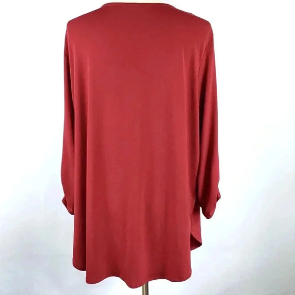 Women's Red Tunic Top Zenana Outfitters 3X Gold 1/3 Zip Popover Ruched Stretchy - Picture 6 of 11
